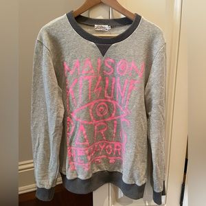 Maison Kitsune Grey with Pink Lettering Pullover. Size: M.